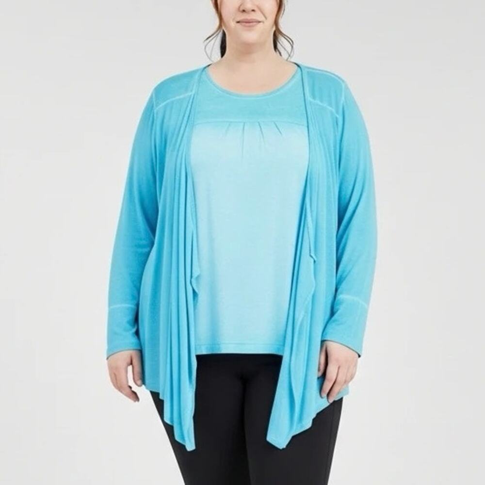 Chico’s Light Blue Open-Front Long Sleeves Cardigan/Wrap (Size 2)